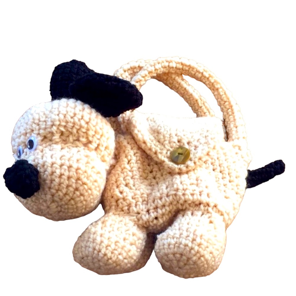 HAND CRAFTED Crocheted Amigurumi Colorful Puppy Dog Toy Carrying Purse Bag - Picture 5 of 9